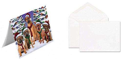 Rhodesian Ridgebacks Dog Christmas Family Portrait in Holiday Scenic Background Handmade Artwork Assorted Pets Greeting Cards and Note Cards with Envelopes for All Occasions and Holiday Seasons