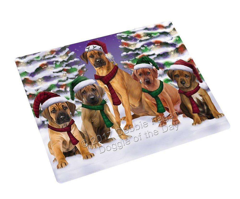 Rhodesian Ridgebacks Dog Christmas Family Portrait in Holiday Scenic Background Refrigerator / Dishwasher Magnet