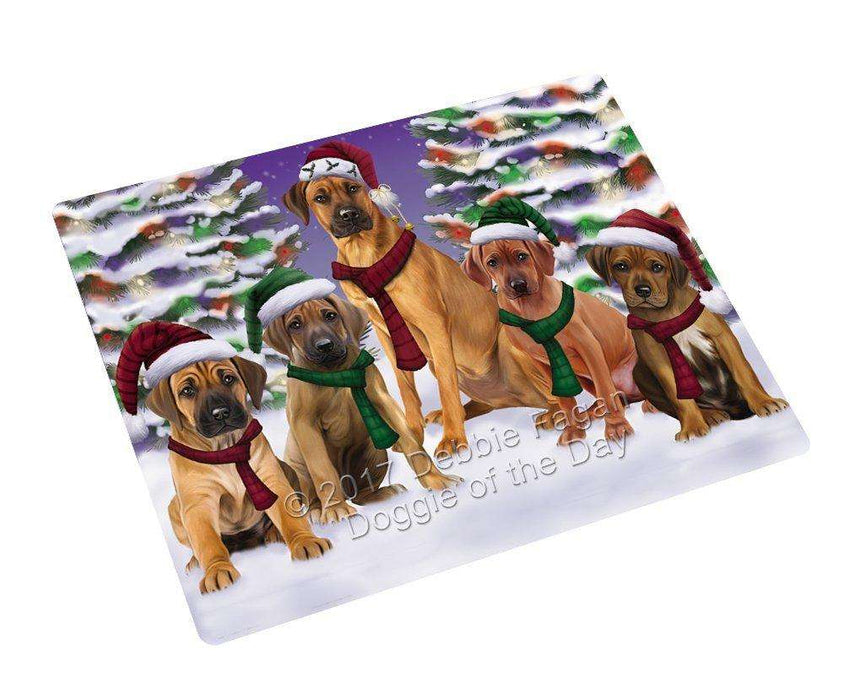 Rhodesian Ridgebacks Dog Christmas Family Portrait in Holiday Scenic Background Tempered Cutting Board