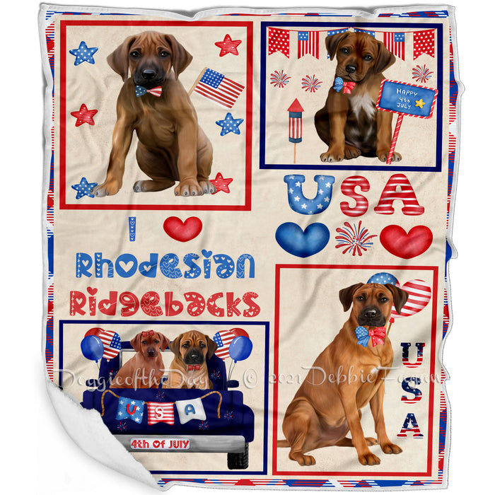 4th of July Independence Day I Love USA Rhodesian Ridgeback Dogs Blanket BLNKT143532