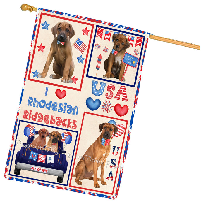 4th of July Independence Day I Love USA Rhodesian Ridgeback Dogs House flag FLG66985