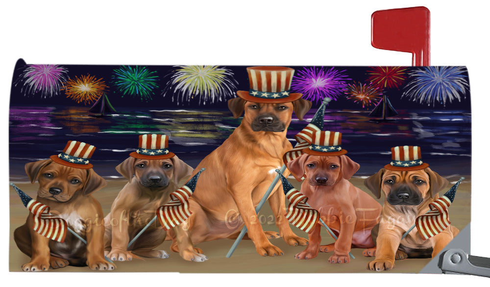 4th of July Independence Day Rhodesian Ridgeback Dogs Magnetic Mailbox Cover Both Sides Pet Theme Printed Decorative Letter Box Wrap Case Postbox Thick Magnetic Vinyl Material