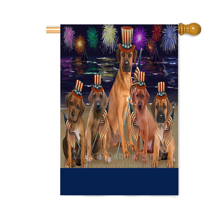 Personalized 4th of July Firework Rhodesian Ridgeback Dogs Custom House Flag FLG-DOTD-A58095