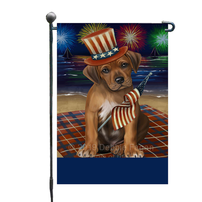 Personalized 4th of July Firework Rhodesian Ridgeback Dog Custom Garden Flags GFLG-DOTD-A58040