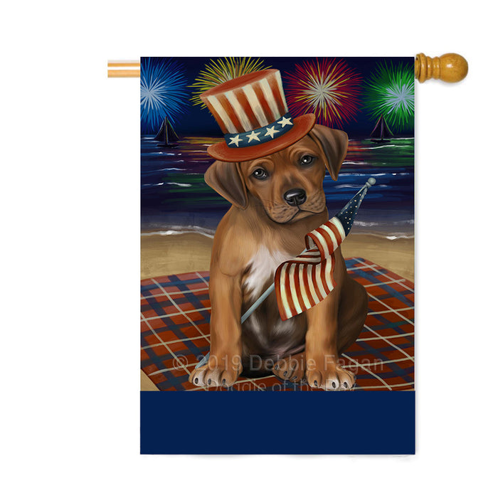 Personalized 4th of July Firework Rhodesian Ridgeback Dog Custom House Flag FLG-DOTD-A58096
