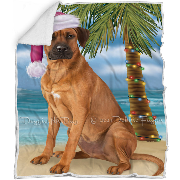 Summertime Happy Holidays Christmas Rhodesian Ridgeback Dog on Tropical Island Beach Blanket