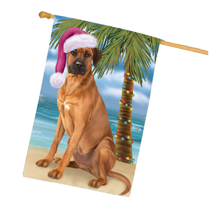 Christmas Summertime Beach Rhodesian Ridgeback Dog House Flag Outdoor Decorative Double Sided Pet Portrait Weather Resistant Premium Quality Animal Printed Home Decorative Flags 100% Polyester FLG68783