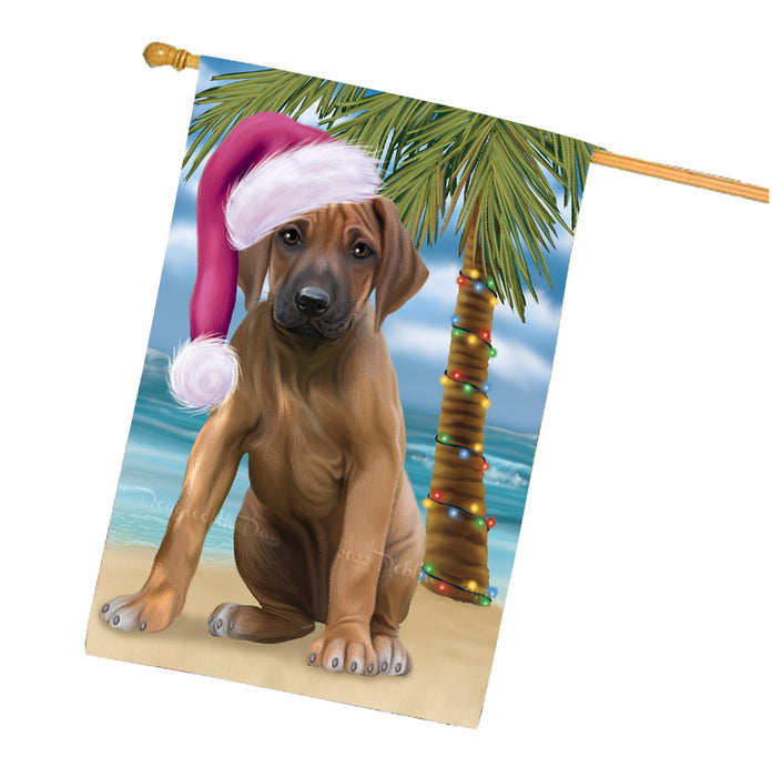 Christmas Summertime Beach Rhodesian Ridgeback Dog House Flag Outdoor Decorative Double Sided Pet Portrait Weather Resistant Premium Quality Animal Printed Home Decorative Flags 100% Polyester FLG68784
