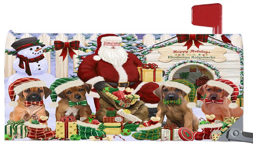 Happy Holidays Christmas Rhodesian Ridgeback Dogs House Gathering 6.5 x 19 Inches Magnetic Mailbox Cover Post Box Cover Wraps Garden Yard Décor MBC48837