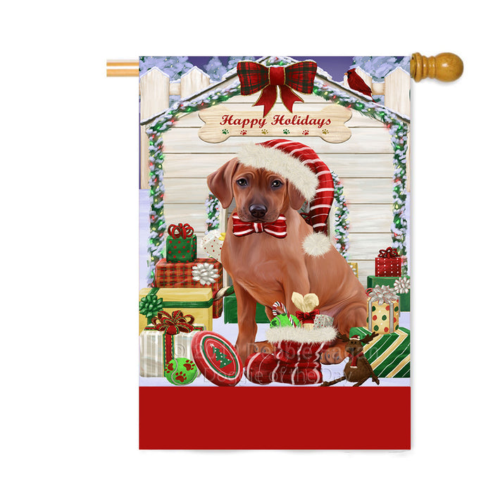 Personalized Happy Holidays Christmas Rhodesian Ridgeback Dog House with Presents Custom House Flag FLG-DOTD-A59420