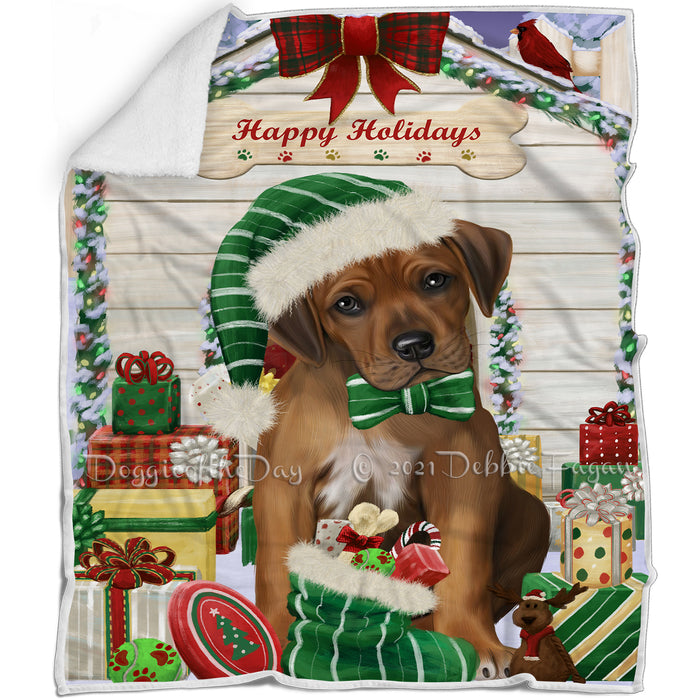 Happy Holidays Christmas Rhodesian Ridgeback Dog House With Presents Blanket BLNKT85953