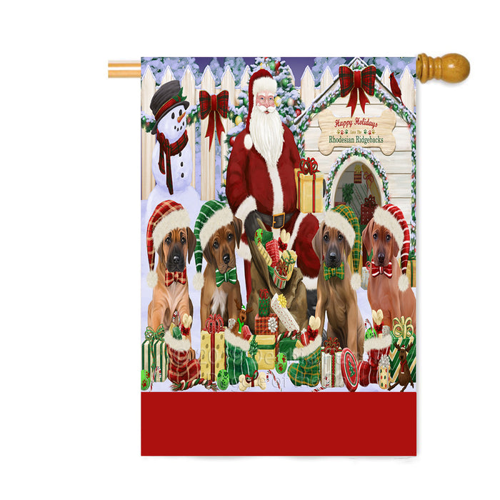 Personalized Happy Holidays Christmas Rhodesian Ridgeback Dogs House Gathering Custom House Flag FLG-DOTD-A58604