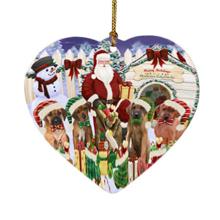 Happy Holidays Christmas Rhodesian Ridgebacks Dog House Gathering Heart Christmas Ornament HPORA58514