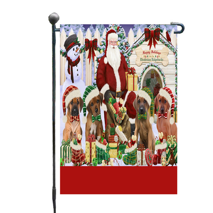 Personalized Happy Holidays Christmas Rhodesian Ridgeback Dogs House Gathering Custom Garden Flags GFLG-DOTD-A58548