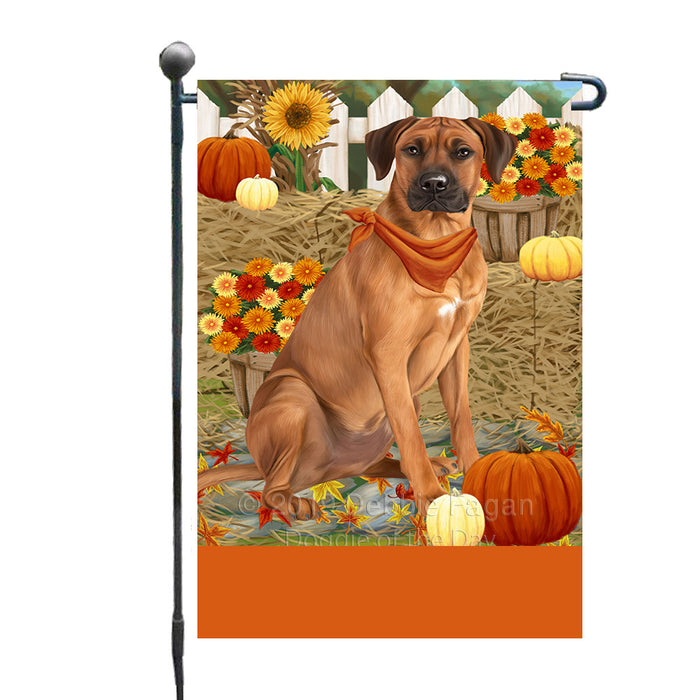 Personalized Fall Autumn Greeting Rhodesian Ridgeback Dog with Pumpkins Custom Garden Flags GFLG-DOTD-A62019