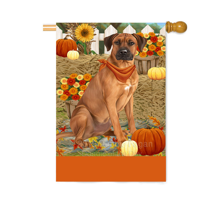 Personalized Fall Autumn Greeting Rhodesian Ridgeback Dog with Pumpkins Custom House Flag FLG-DOTD-A62075