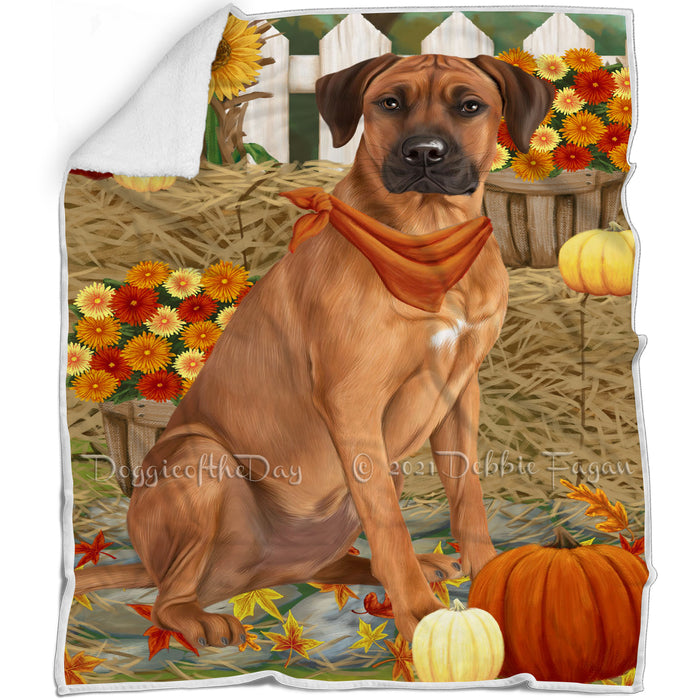 Fall Autumn Greeting Rhodesian Ridgeback Dog with Pumpkins Blanket BLNKT73659