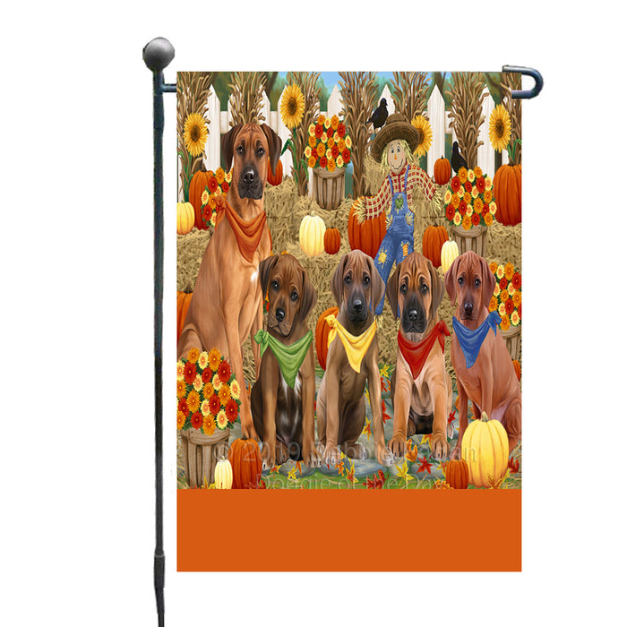 Personalized Fall Festive Gathering Rhodesian Ridgeback Dogs with Pumpkins Custom Garden Flags GFLG-DOTD-A62020