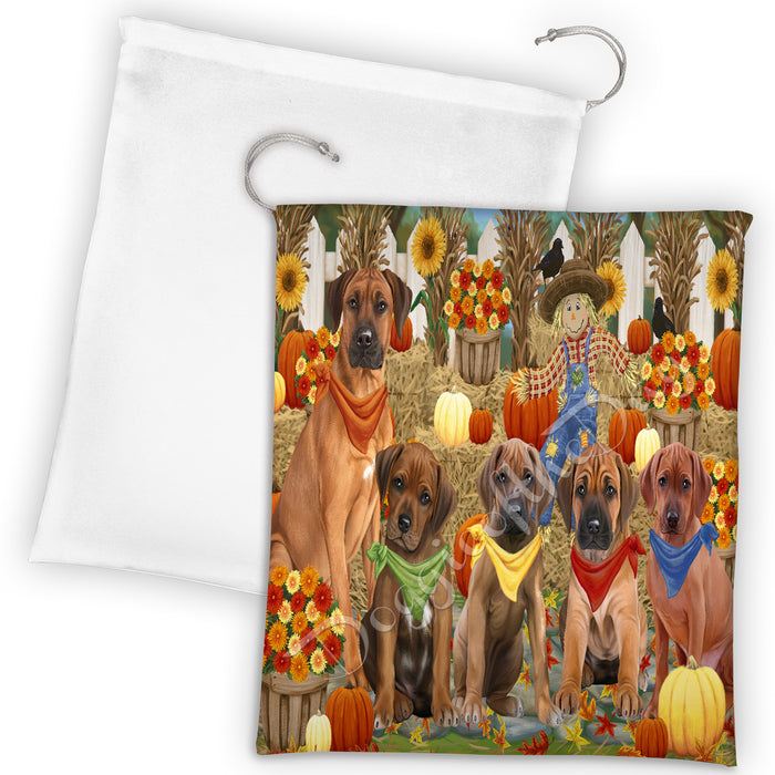 Fall Festive Harvest Time Gathering Rhodesian Ridgeback Dogs Drawstring Laundry or Gift Bag LGB48429