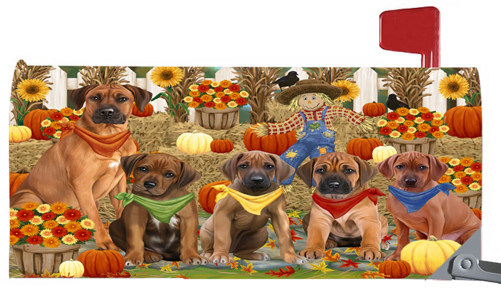 Fall Festive Harvest Time Gathering Rhodesian Ridgeback Dogs 6.5 x 19 Inches Magnetic Mailbox Cover Post Box Cover Wraps Garden Yard Décor MBC49107