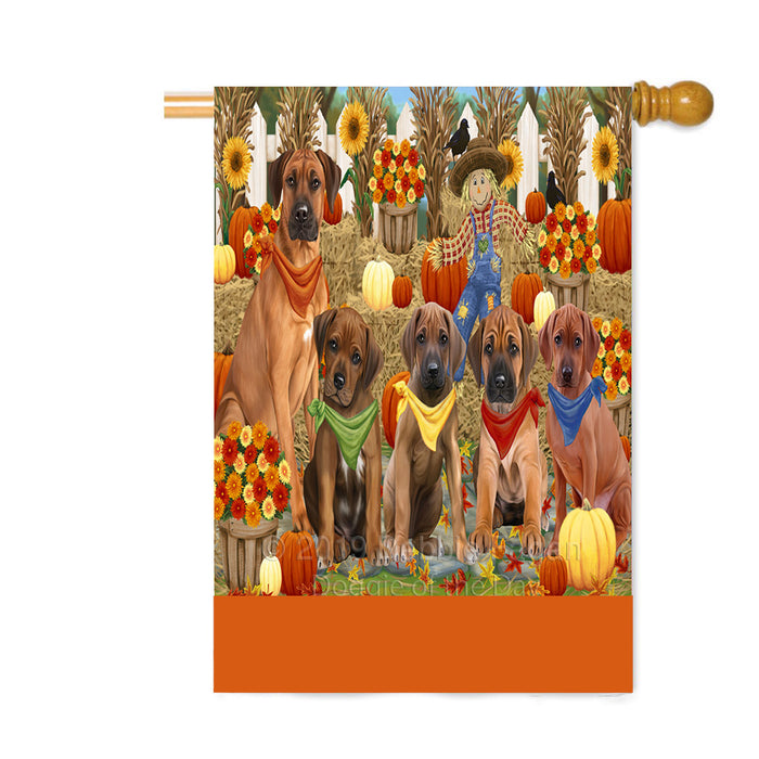 Personalized Fall Festive Gathering Rhodesian Ridgeback Dogs with Pumpkins Custom House Flag FLG-DOTD-A62076