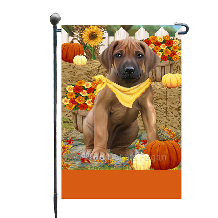 Personalized Fall Autumn Greeting Rhodesian Ridgeback Dog with Pumpkins Custom Garden Flags GFLG-DOTD-A62021