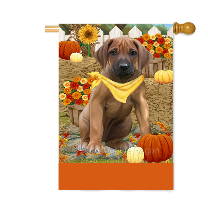 Personalized Fall Autumn Greeting Rhodesian Ridgeback Dog with Pumpkins Custom House Flag FLG-DOTD-A62077
