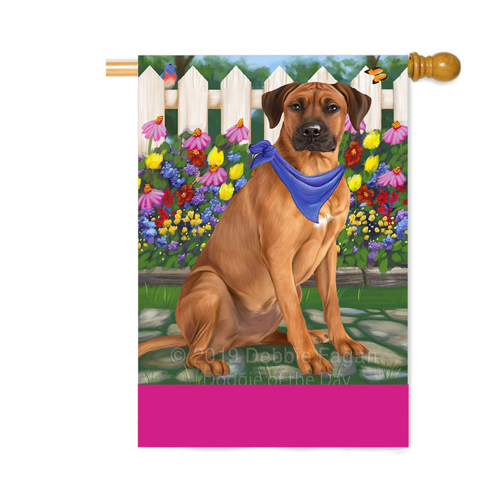Personalized Spring Floral Rhodesian Ridgeback Dog Custom House Flag FLG-DOTD-A63018