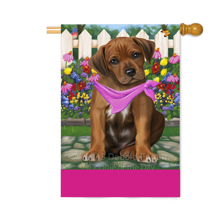 Personalized Spring Floral Rhodesian Ridgeback Dog Custom House Flag FLG-DOTD-A63020