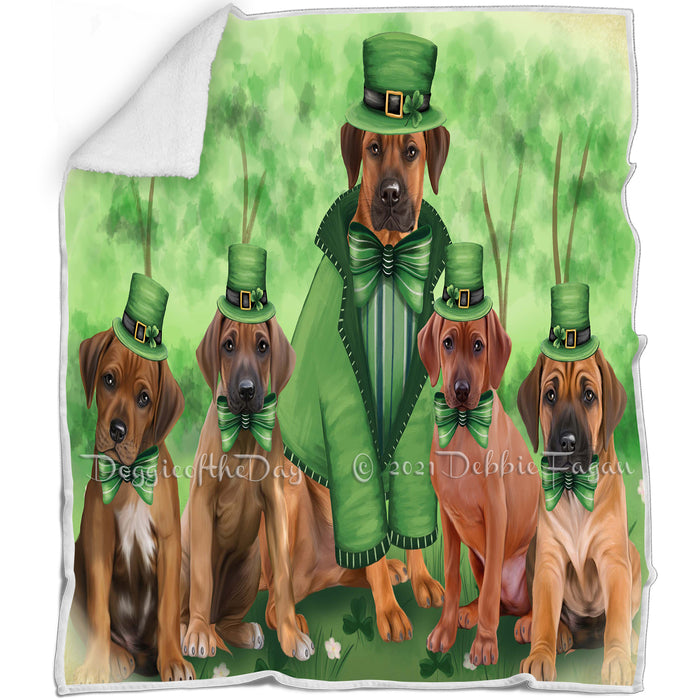 St. Patricks Day Irish Family Portrait Rhodesian Ridgebacks Dog Blanket BLNKT58800