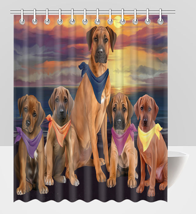Family Sunset Portrait Rhodesian Ridgeback Dogs Shower Curtain