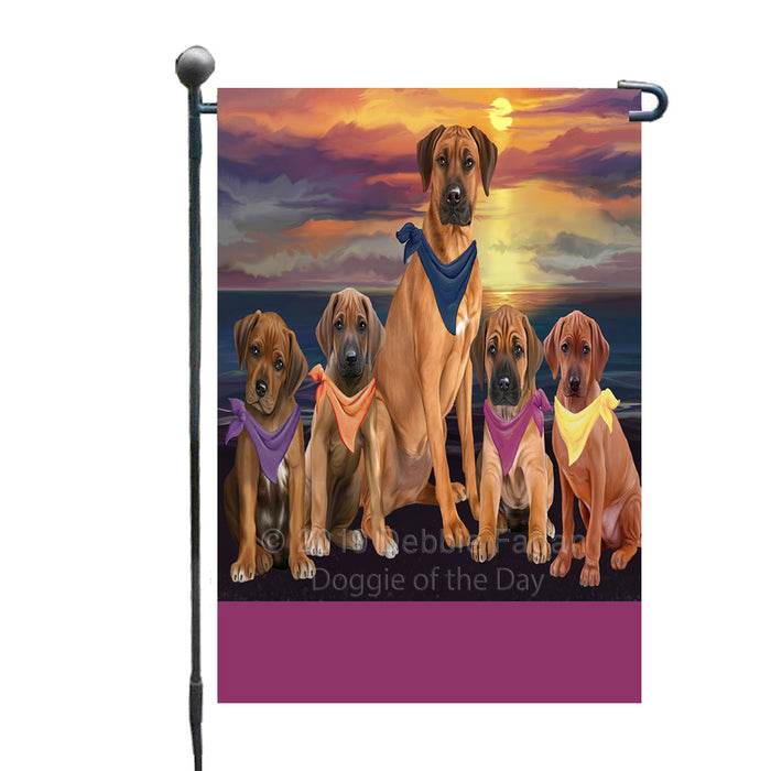 Personalized Family Sunset Portrait Rhodesian Ridgeback Dogs Custom Garden Flags GFLG-DOTD-A60623