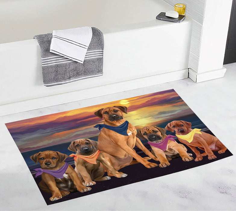 Family Sunset Portrait Rhodesian Ridgeback Dogs Bath Mat