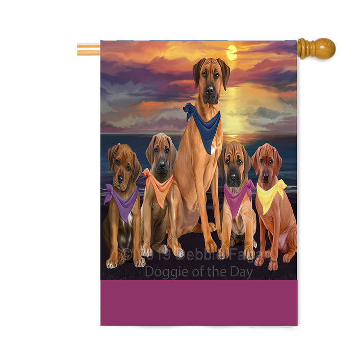Personalized Family Sunset Portrait Rhodesian Ridgeback Dogs Custom House Flag FLG-DOTD-A60679