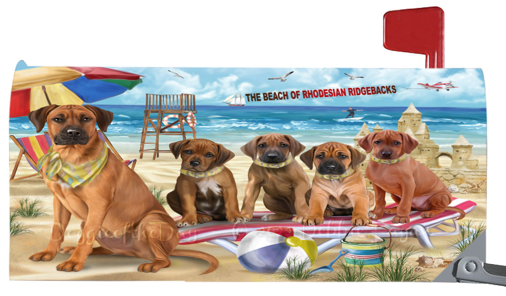 Pet Friendly Beach Rhodesian Ridgeback Dogs Magnetic Mailbox Cover Both Sides Pet Theme Printed Decorative Letter Box Wrap Case Postbox Thick Magnetic Vinyl Material