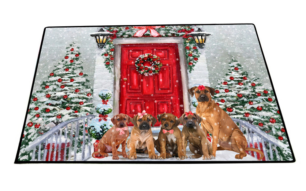 Christmas Holiday Welcome Rhodesian Ridgeback Dogs Floor Mat- Anti-Slip Pet Door Mat Indoor Outdoor Front Rug Mats for Home Outside Entrance Pets Portrait Unique Rug Washable Premium Quality Mat