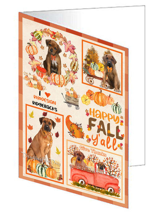 Happy Fall Y'all Pumpkin Rhodesian Ridgeback Dogs Handmade Artwork Assorted Pets Greeting Cards and Note Cards with Envelopes for All Occasions and Holiday Seasons GCD77093