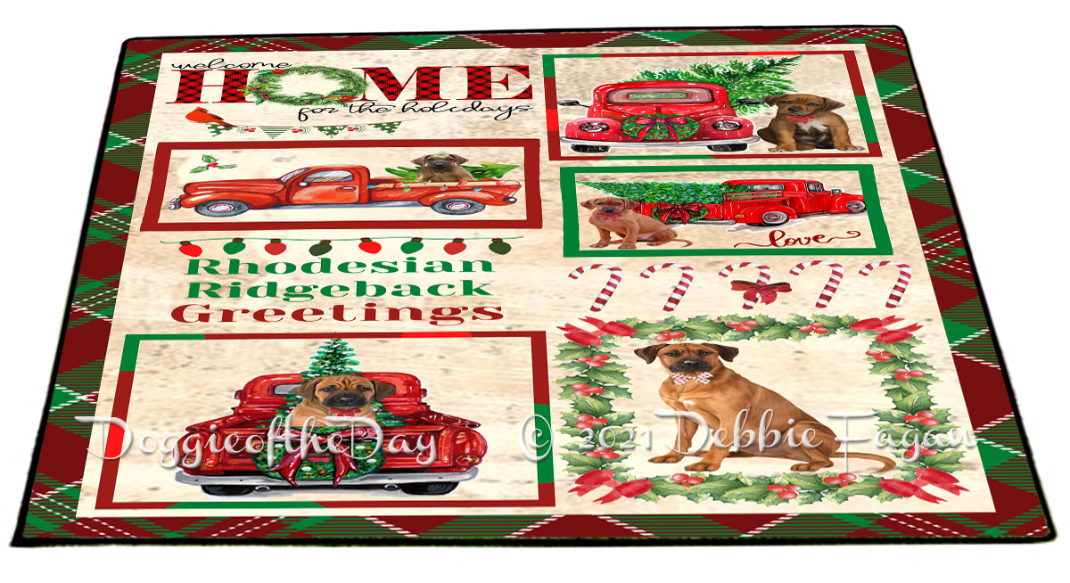 Welcome Home for Christmas Holidays Rhodesian Ridgeback Dogs Indoor/Outdoor Welcome Floormat - Premium Quality Washable Anti-Slip Doormat Rug FLMS57856