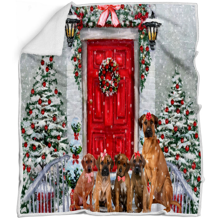 Christmas Holiday Welcome Rhodesian Ridgeback Dogs Blanket - Lightweight Soft Cozy and Durable Bed Blanket - Animal Theme Fuzzy Blanket for Sofa Couch
