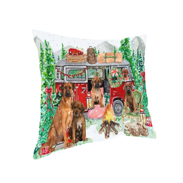 Christmas Time Camping with Rhodesian Ridgeback Dogs Pillow with Top Quality High-Resolution Images - Ultra Soft Pet Pillows for Sleeping - Reversible & Comfort - Ideal Gift for Dog Lover - Cushion for Sofa Couch Bed - 100% Polyester