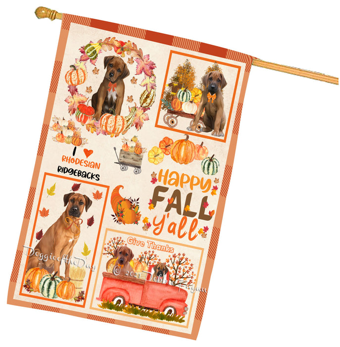 Happy Fall Y'all Pumpkin Rhodesian Ridgeback Dogs House Flag Outdoor Decorative Double Sided Pet Portrait Weather Resistant Premium Quality Animal Printed Home Decorative Flags 100% Polyester