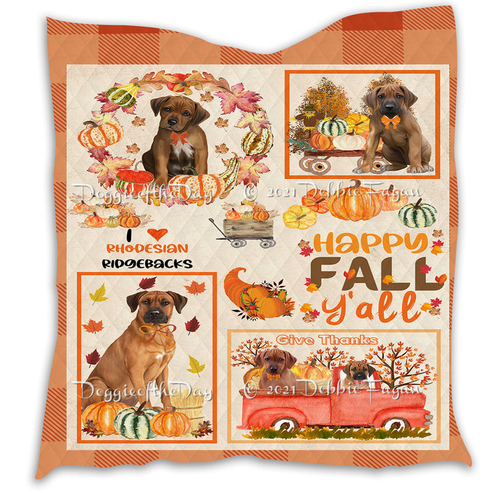 Happy Fall Y'all Pumpkin Rhodesian Ridgeback Dogs Quilt Bed Coverlet Bedspread - Pets Comforter Unique One-side Animal Printing - Soft Lightweight Durable Washable Polyester Quilt