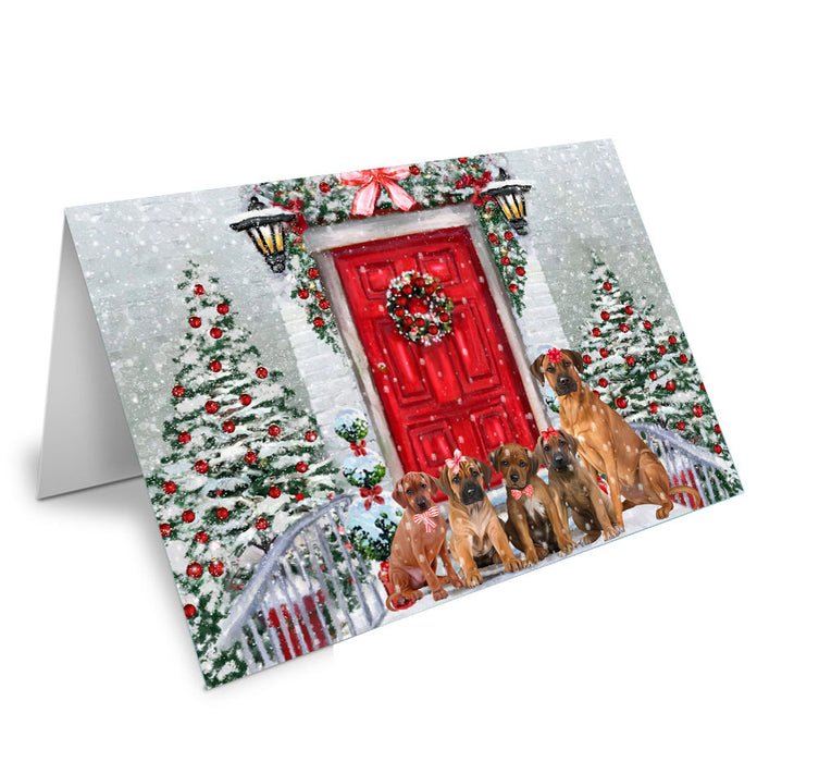 Christmas Holiday Welcome Rhodesian Ridgeback Dog Handmade Artwork Assorted Pets Greeting Cards and Note Cards with Envelopes for All Occasions and Holiday Seasons