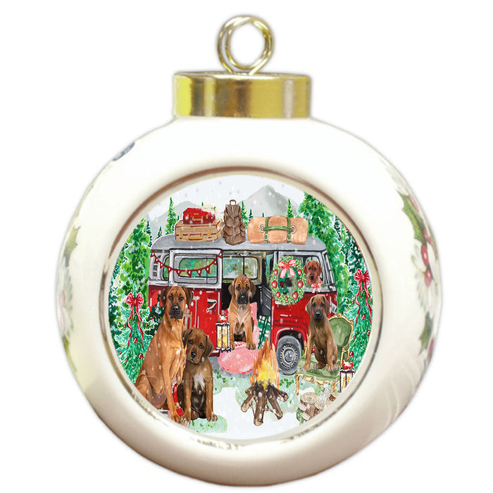 Christmas Time Camping with Rhodesian Ridgeback Dogs Round Ball Christmas Ornament Pet Decorative Hanging Ornaments for Christmas X-mas Tree Decorations - 3" Round Ceramic Ornament