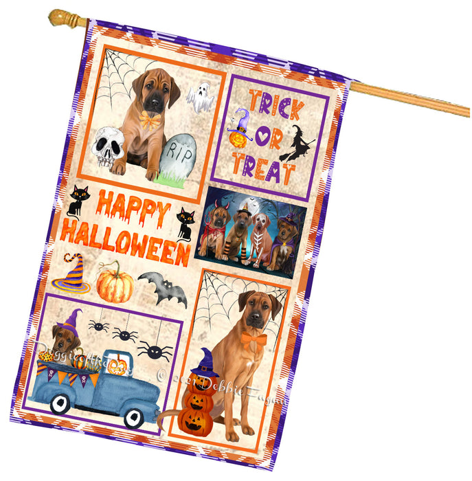 Happy Halloween Trick or Treat Rhodesian Ridgeback Dogs House Flag Outdoor Decorative Double Sided Pet Portrait Weather Resistant Premium Quality Animal Printed Home Decorative Flags 100% Polyester