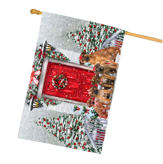 Christmas Holiday Welcome Rhodesian Ridgeback Dogs House Flag Outdoor Decorative Double Sided Pet Portrait Weather Resistant Premium Quality Animal Printed Home Decorative Flags 100% Polyester