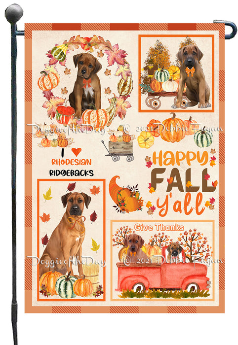 Happy Fall Y'all Pumpkin Rhodesian Ridgeback Dogs Garden Flags- Outdoor Double Sided Garden Yard Porch Lawn Spring Decorative Vertical Home Flags 12 1/2"w x 18"h