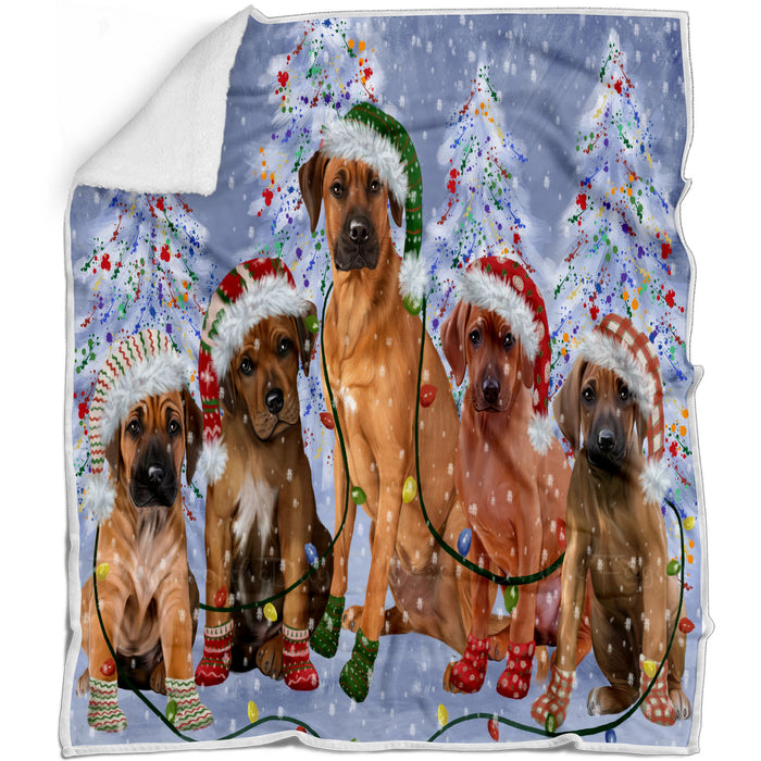 Christmas Lights and Rhodesian Ridgeback Dogs Blanket - Lightweight Soft Cozy and Durable Bed Blanket - Animal Theme Fuzzy Blanket for Sofa Couch