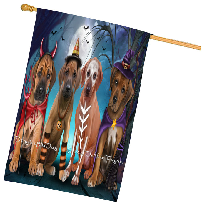 Halloween Trick or Treat Rhodesian Ridgeback Dogs House Flag Outdoor Decorative Double Sided Pet Portrait Weather Resistant Premium Quality Animal Printed Home Decorative Flags 100% Polyester