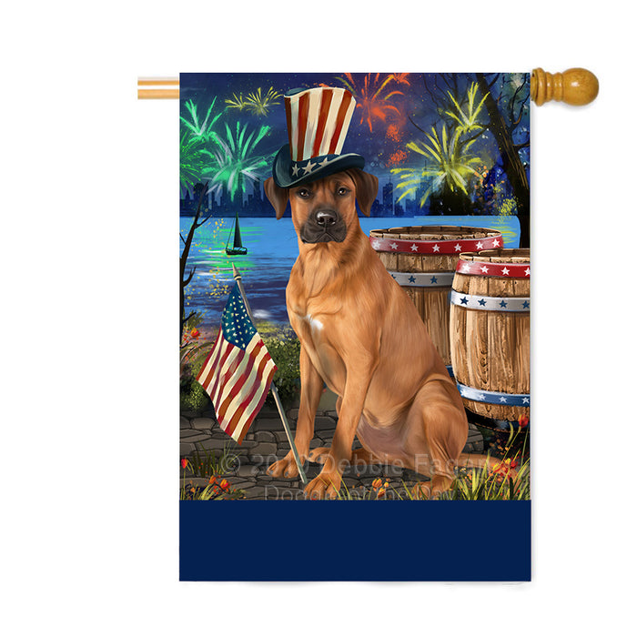 Personalized 4th of July Firework Rhodesian Ridgeback Dog Custom House Flag FLG-DOTD-A58097